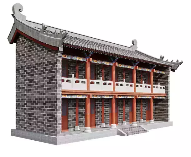 Chinese Two-Storey Hall - Grey-Brick Historic Pavilion