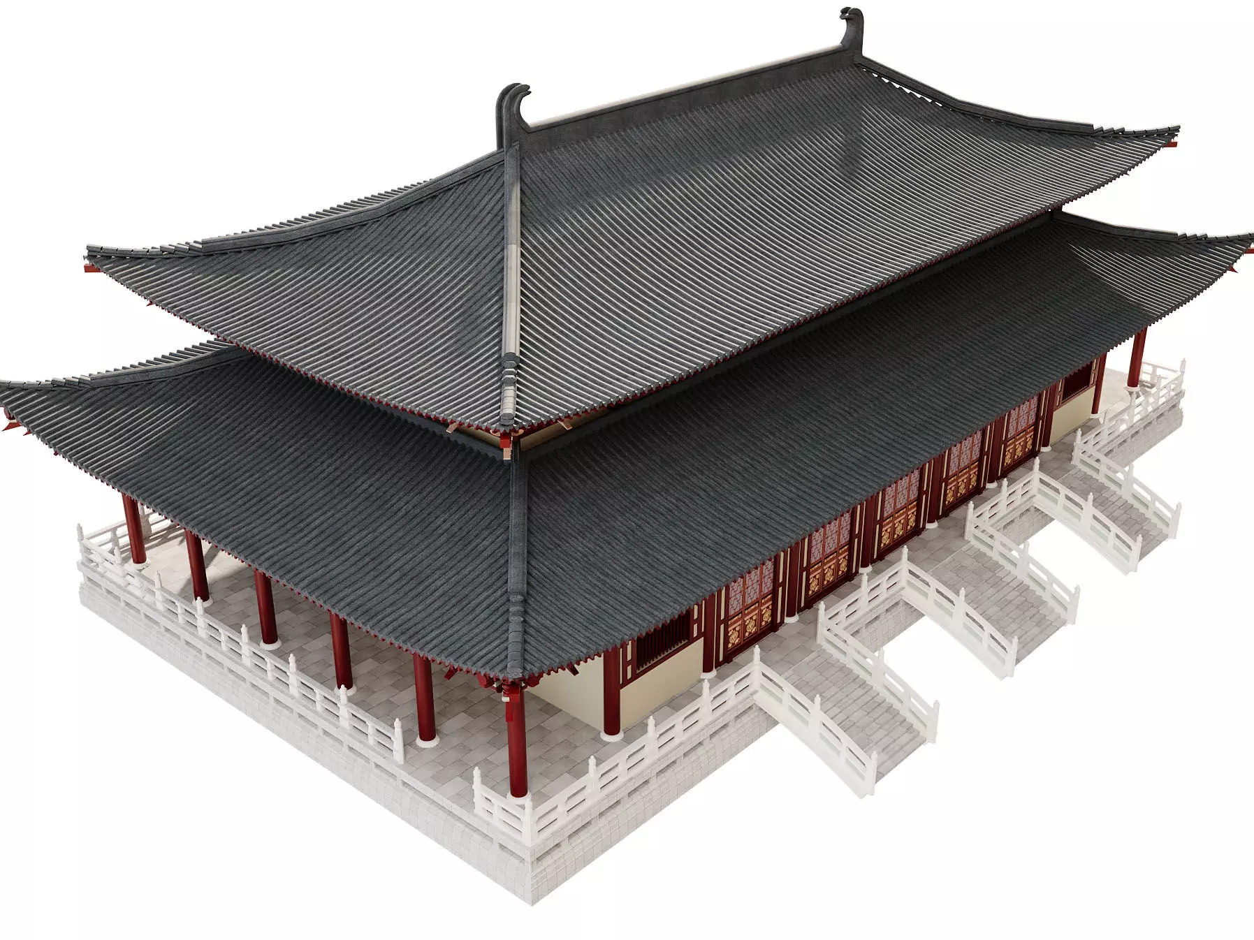 Japanese Temple Hall 3D model_4