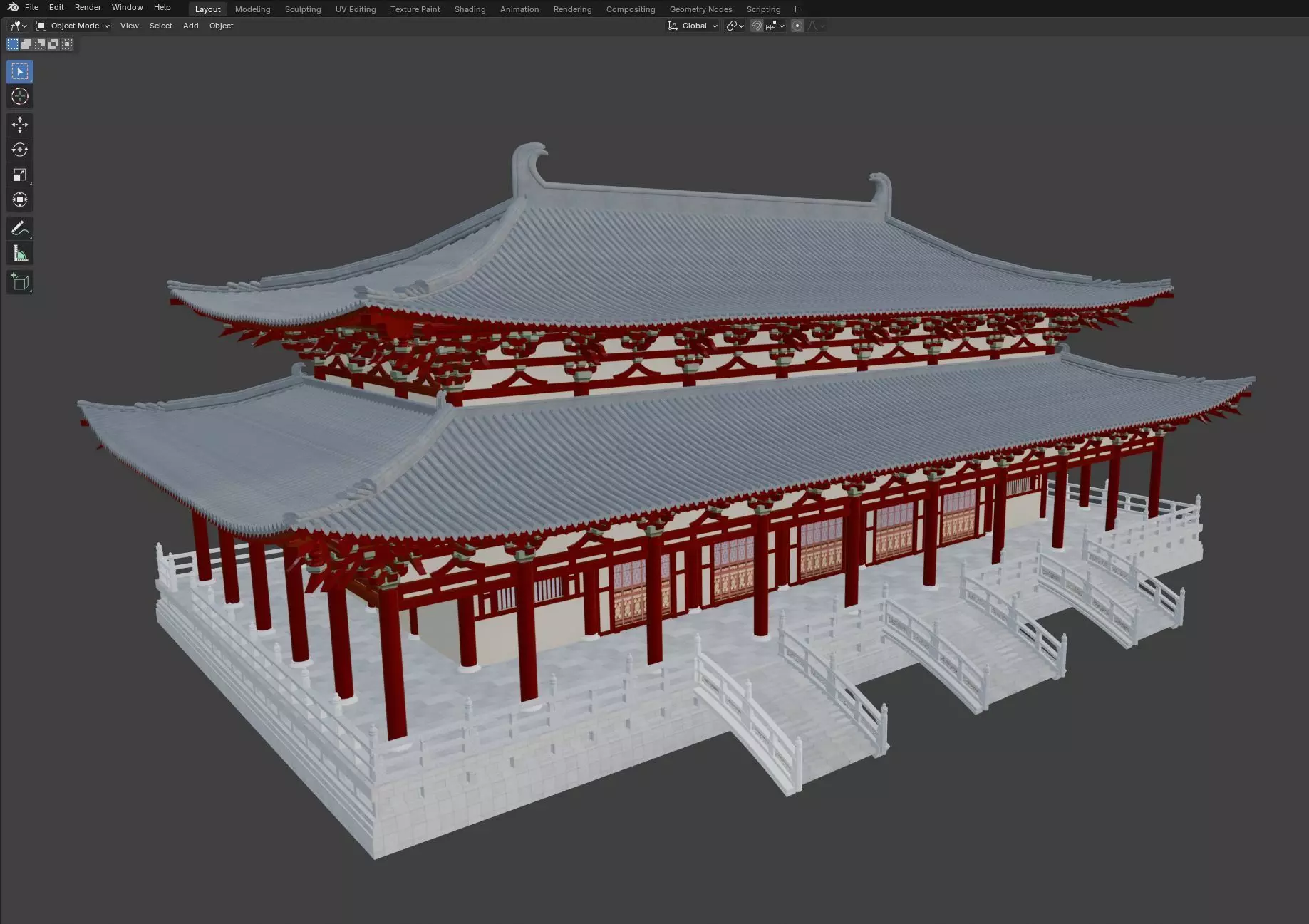 Japanese Temple Hall 3D model_6