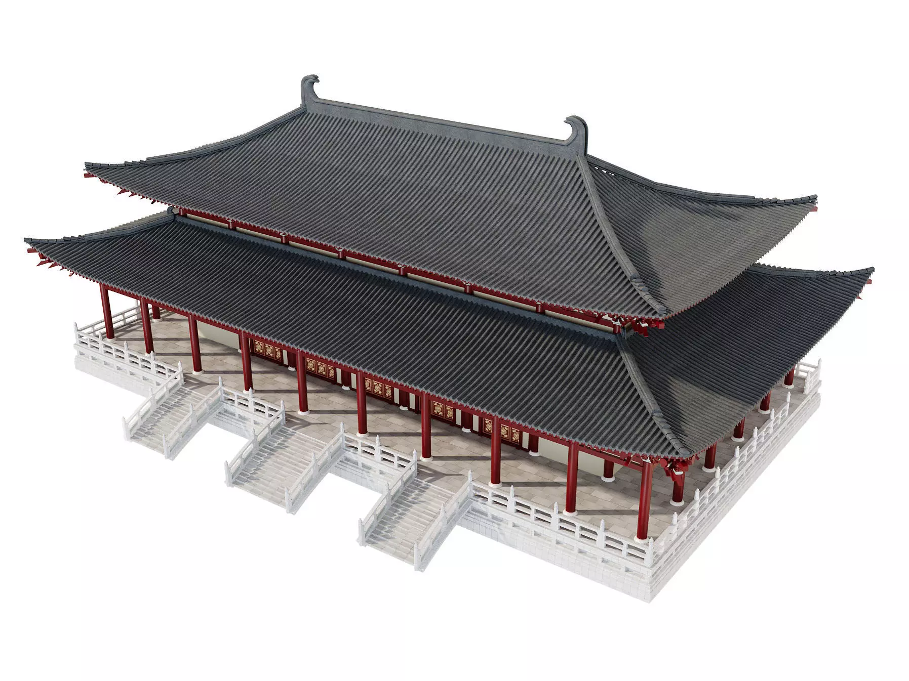 Japanese Temple Hall 3D model_1