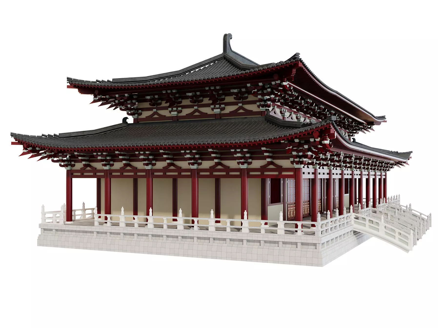 Japanese Temple Hall 3D model_3