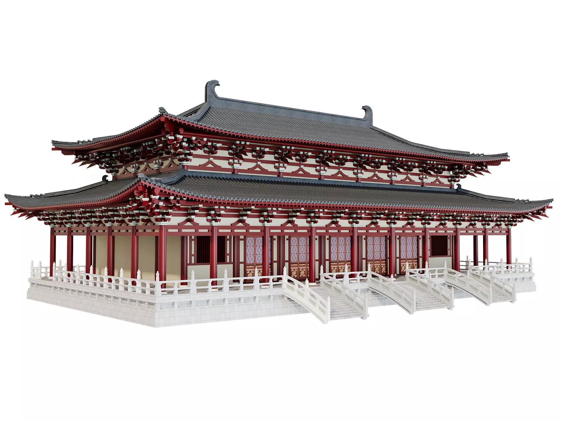 Japanese Temple Hall 3D model_0
