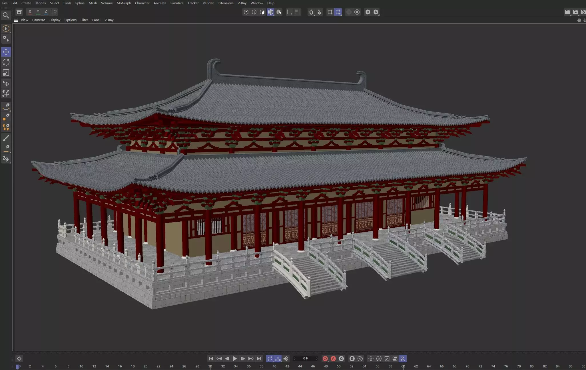Japanese Temple Hall 3D model_7