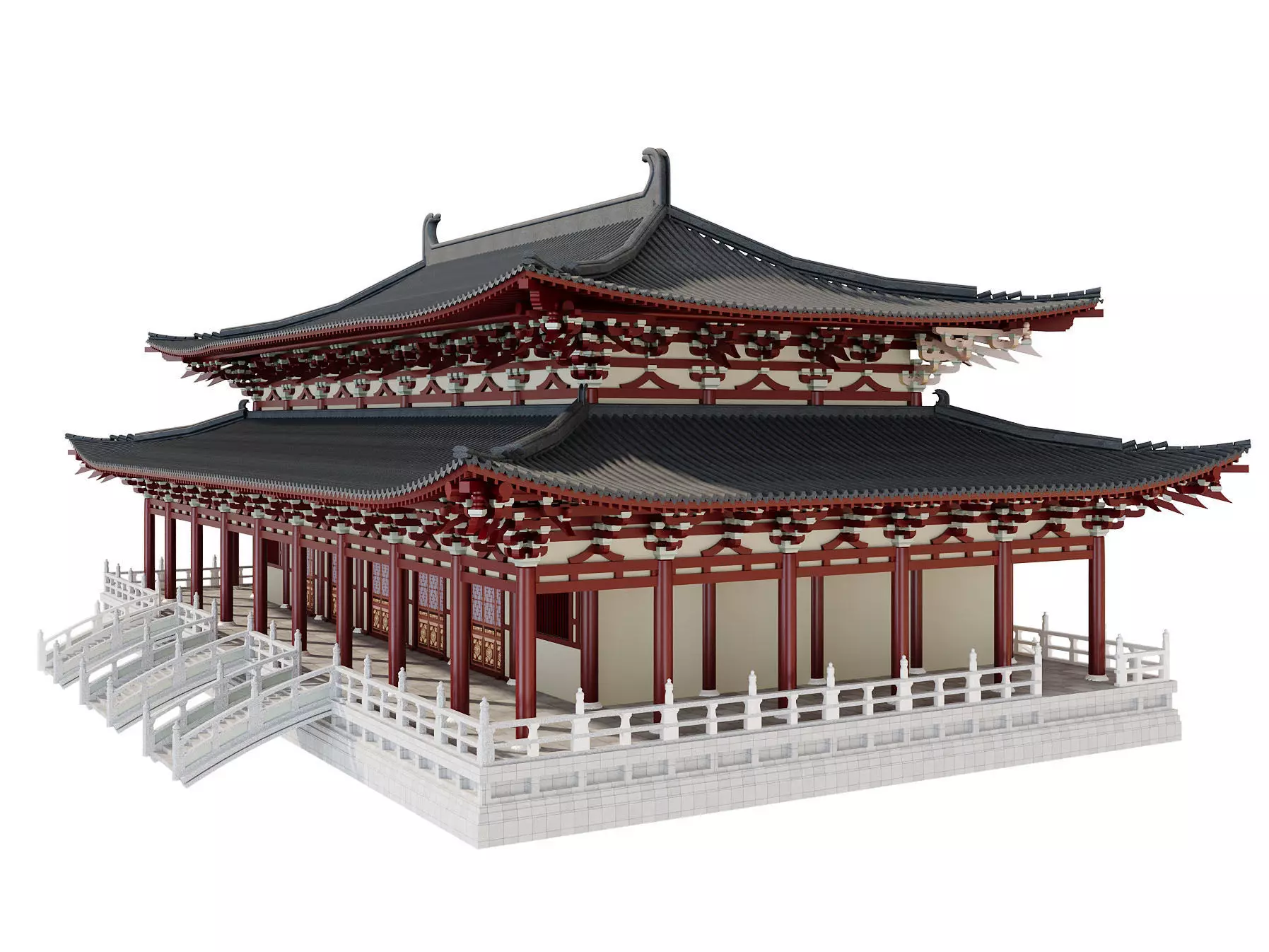 Japanese Temple Hall 3D model_2