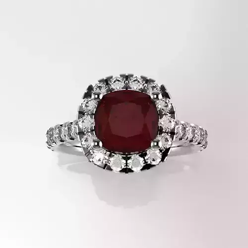 Cushion Halo Ring -  200 points  7-4 mm - 2 mm round Fishtail