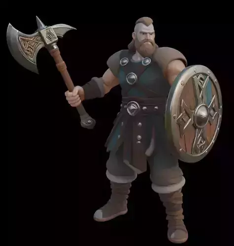 Viking Warrior Nordic Fighter with Axe and Shield