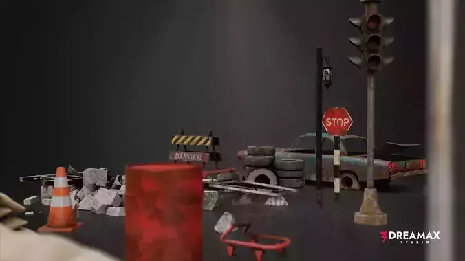 Post-Apocalyptic Road Props Vol 1 - Abandoned Street Low-poly 3D model 5
