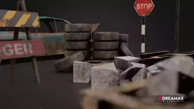 Post-Apocalyptic Road Props Vol 1 - Abandoned Street Low-poly 3D model 7