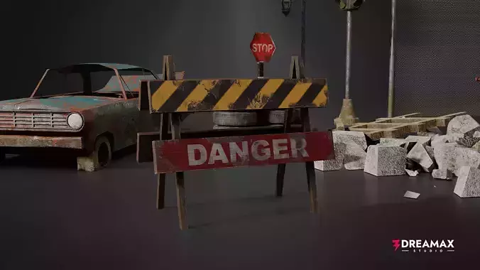 Post-Apocalyptic Road Props Vol 1 - Abandoned Street Low-poly 3D model 3