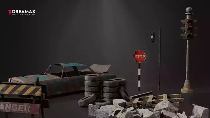 Post-Apocalyptic Road Props Vol 1 - Abandoned Street Low-poly 3D model 4