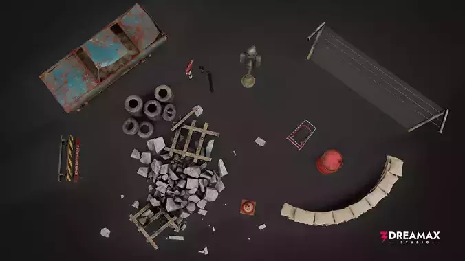 Post-Apocalyptic Road Props Vol 1 - Abandoned Street Low-poly 3D model 6