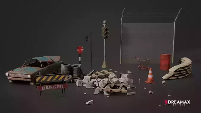 Post-Apocalyptic Road Props Vol 1 - Abandoned Street