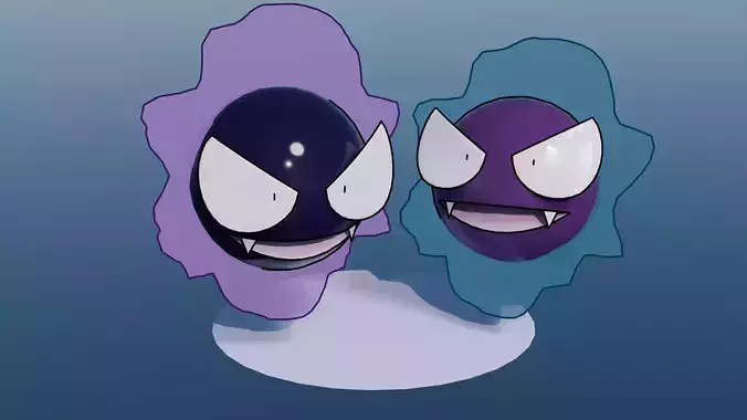Pokemon Gastly and Shiny Version Low-poly 3D model