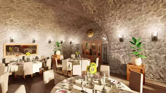 Restaurant Cellar V2 - Elegant Dining Environment 3D model 4