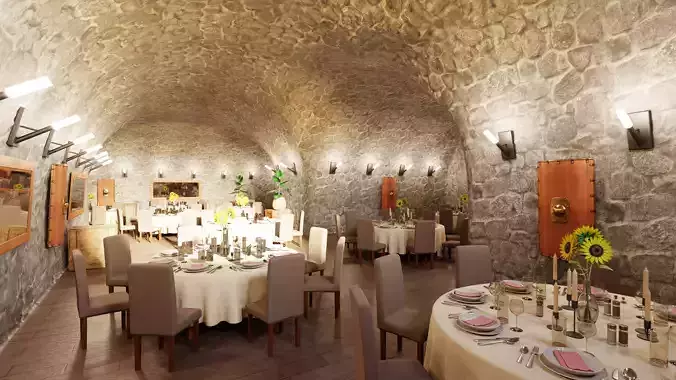 Restaurant Cellar V2 - Elegant Dining Environment 3D model 6