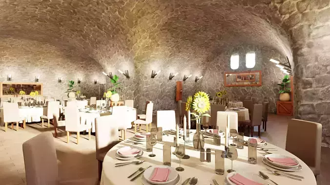 Restaurant Cellar V2 - Elegant Dining Environment 3D model 5