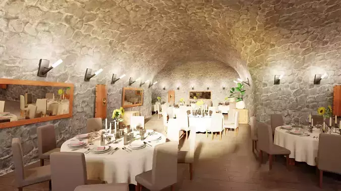 Restaurant Cellar V2 - Elegant Dining Environment 3D model 7