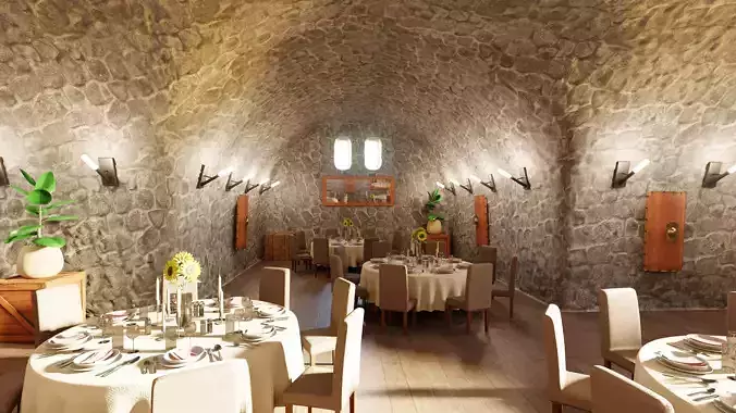 Restaurant Cellar V2 - Elegant Dining Environment 3D model 3