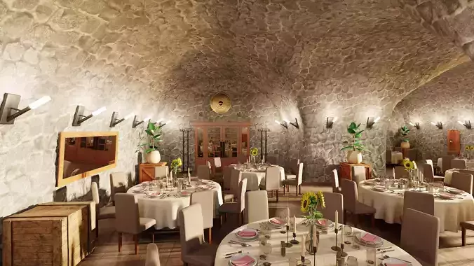 Restaurant Cellar V2 - Elegant Dining Environment 3D model 2