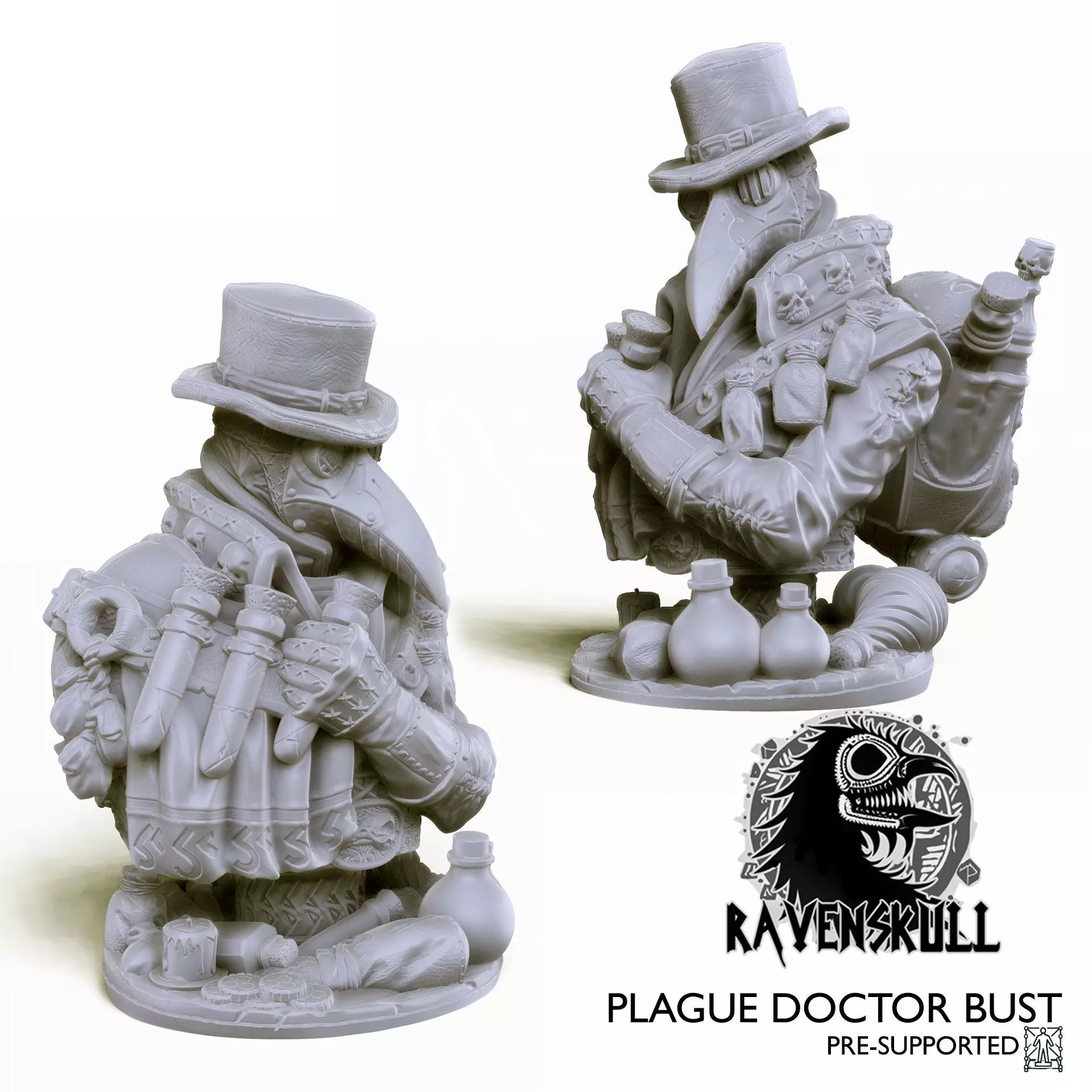 The Plague Doctor Bust Pre-Supported 3D print model_7
