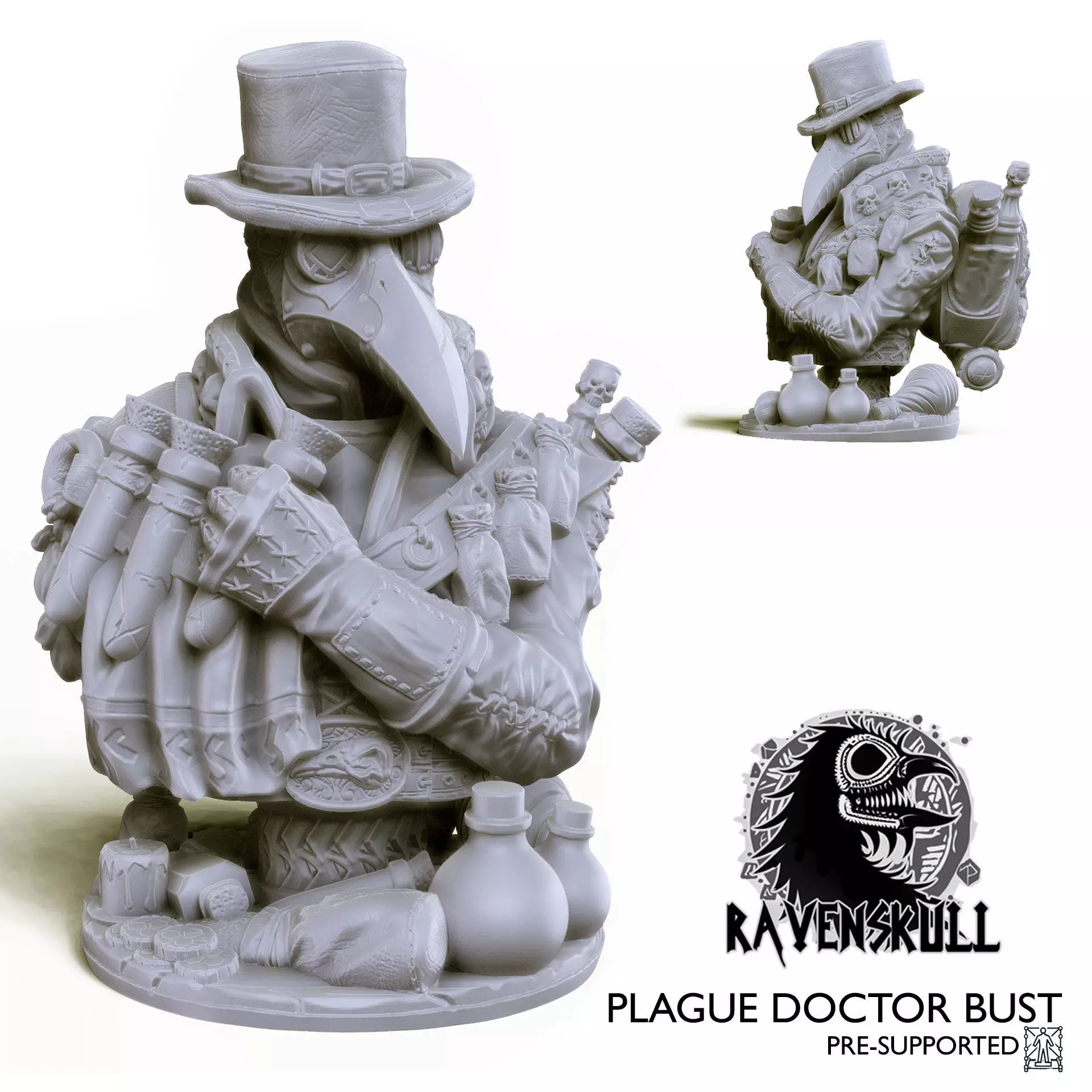 The Plague Doctor Bust Pre-Supported 3D print model_5
