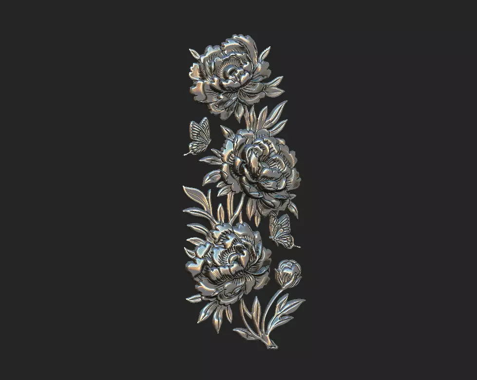 Cad artcam cnc decor wood cluster peony wall panel door border 3D print model_3