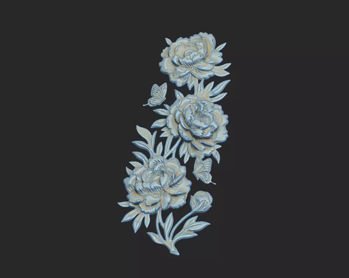 Cad artcam cnc decor wood cluster peony wall panel door border 3D print model_11