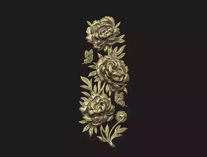 Cad artcam cnc decor wood cluster peony wall panel door border