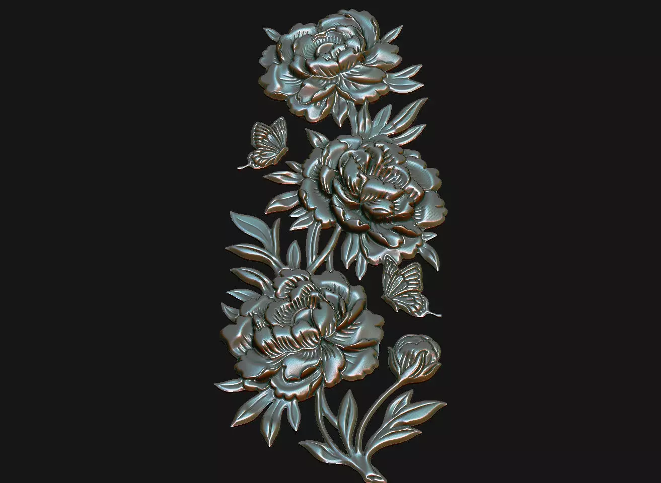 Cad artcam cnc decor wood cluster peony wall panel door border 3D print model_6