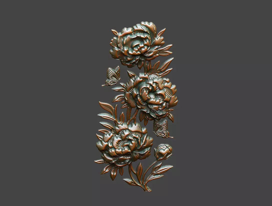 Cad artcam cnc decor wood cluster peony wall panel door border 3D print model_7