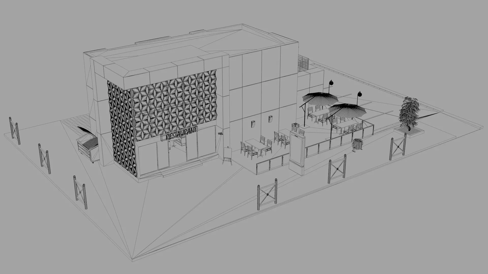 Restaurant Low-poly 3D model_18