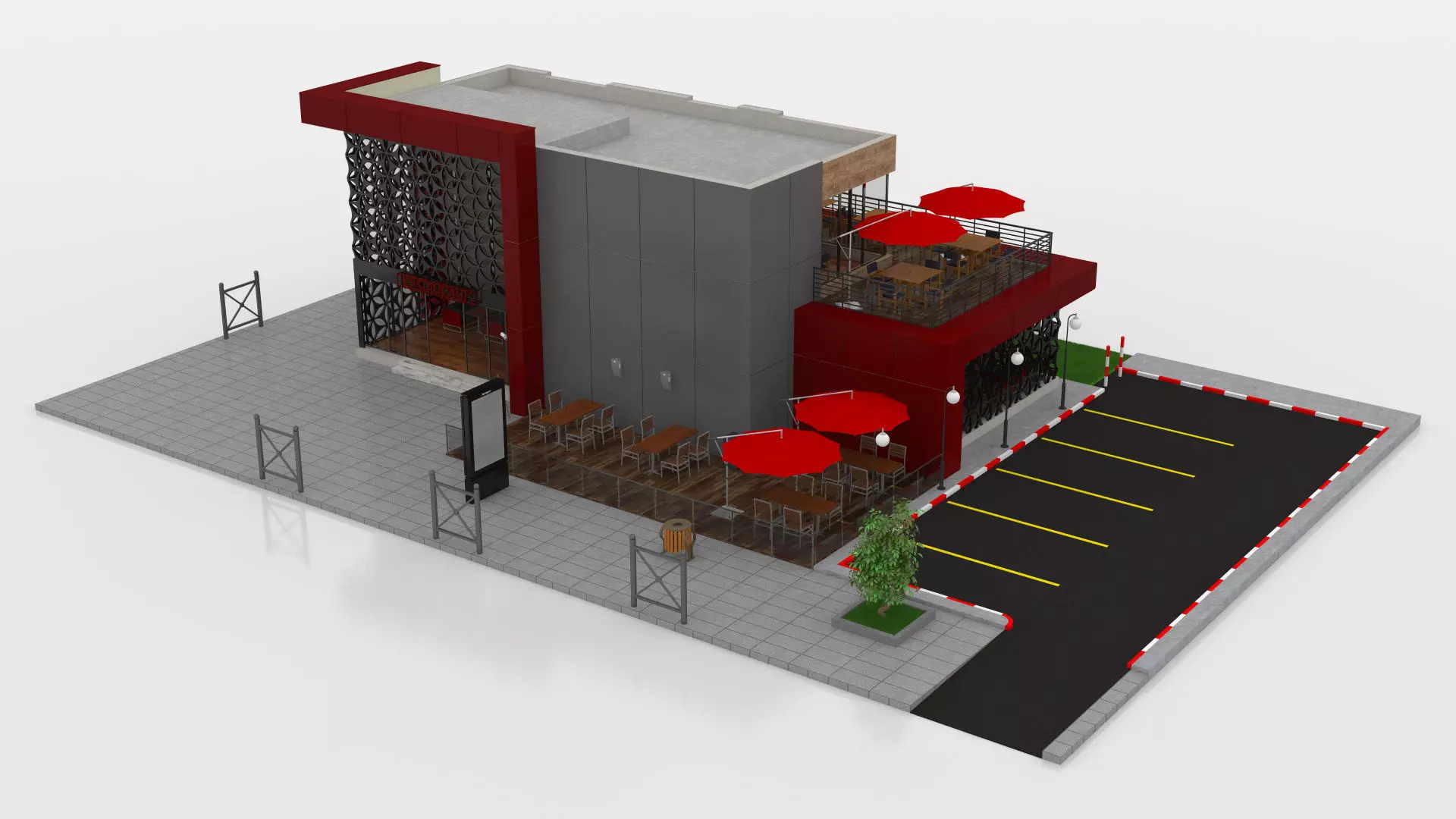 Restaurant Low-poly 3D model_7
