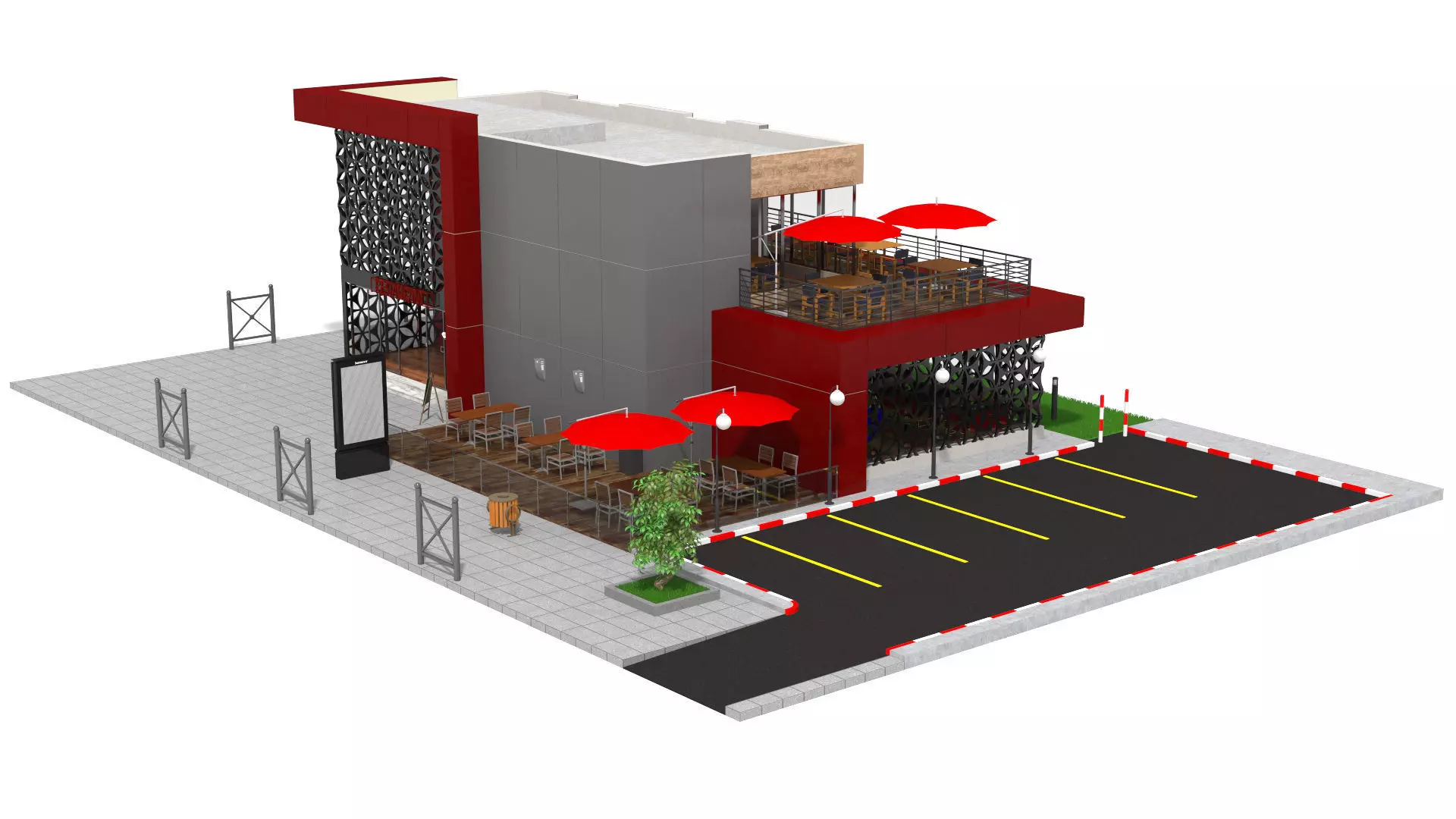 Restaurant Low-poly 3D model_4