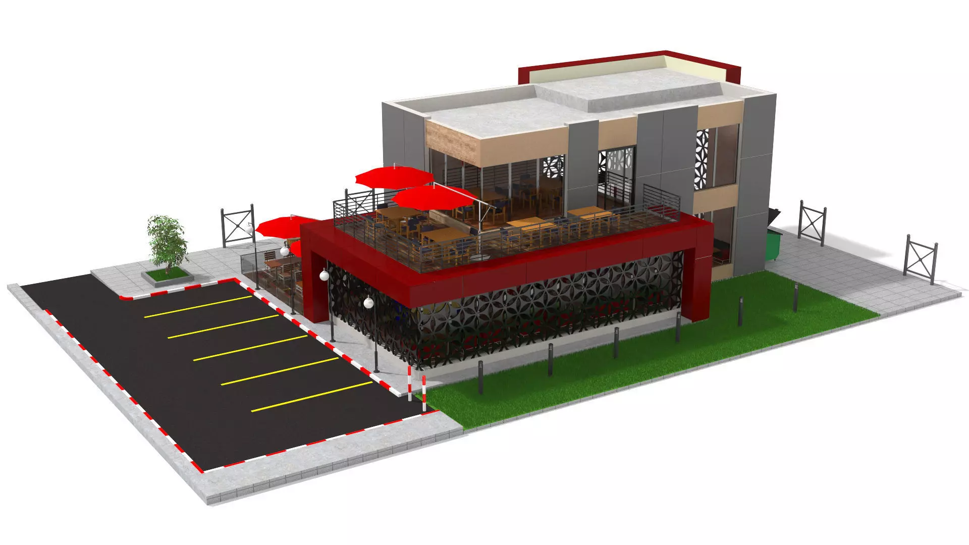 Restaurant Low-poly 3D model_2