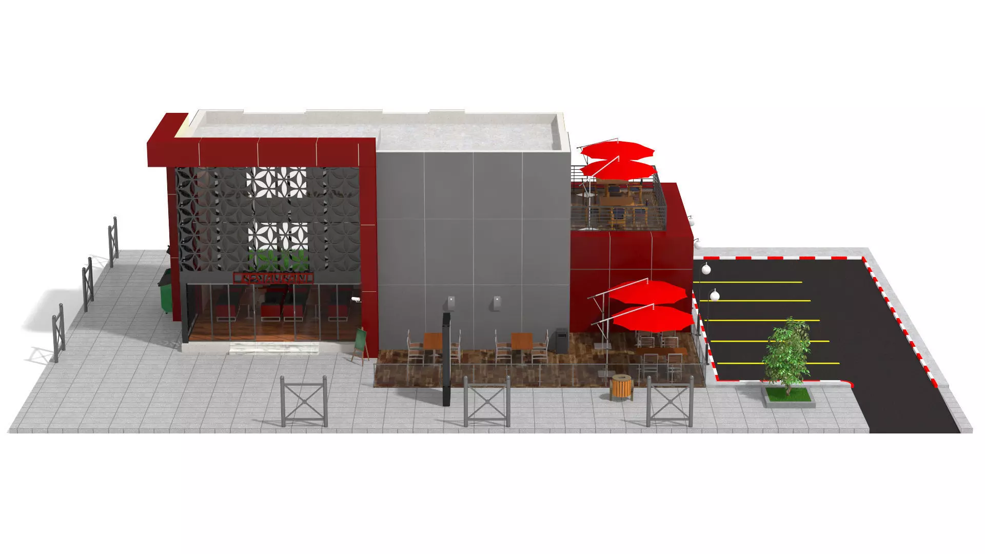 Restaurant Low-poly 3D model_3