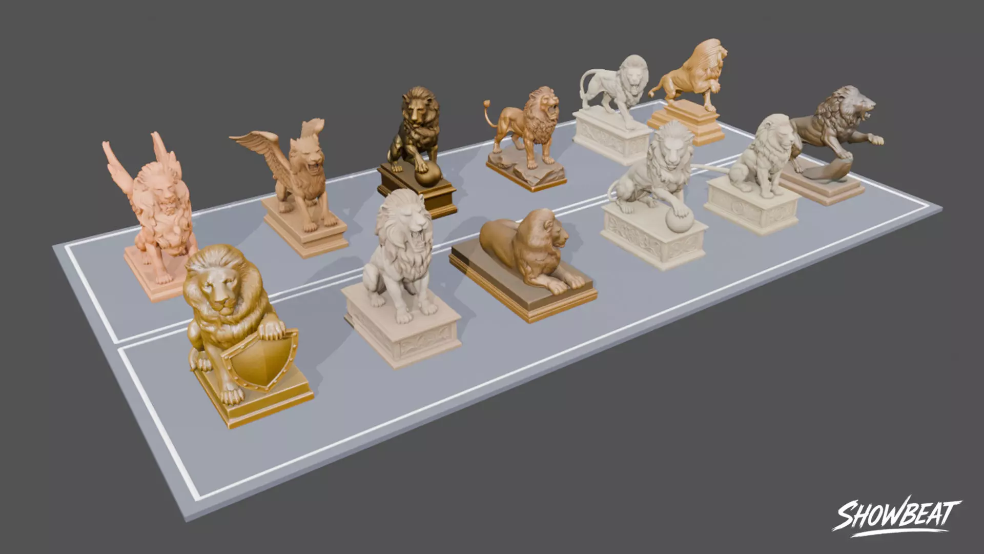 Lion Statues Pack Low-poly 3D model_23