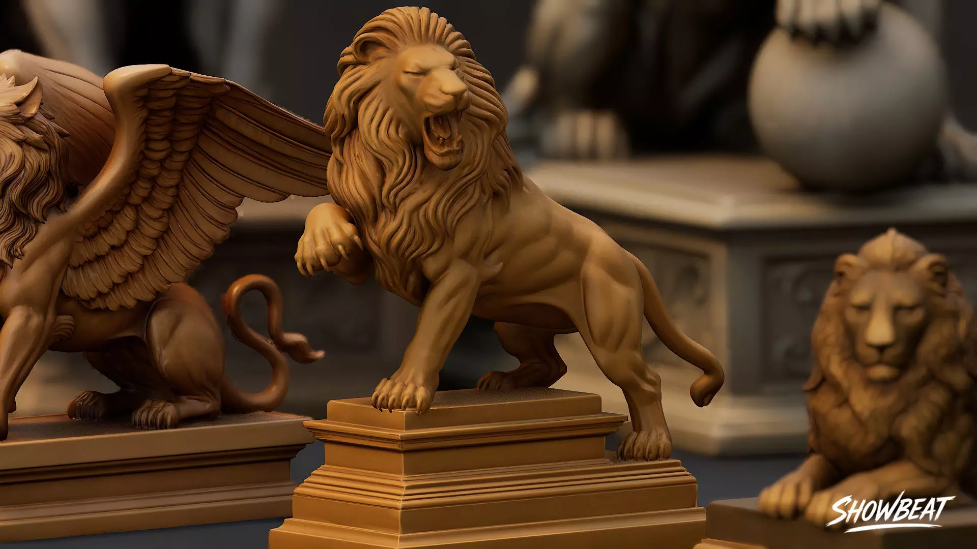 Lion Statues Pack Low-poly 3D model_6