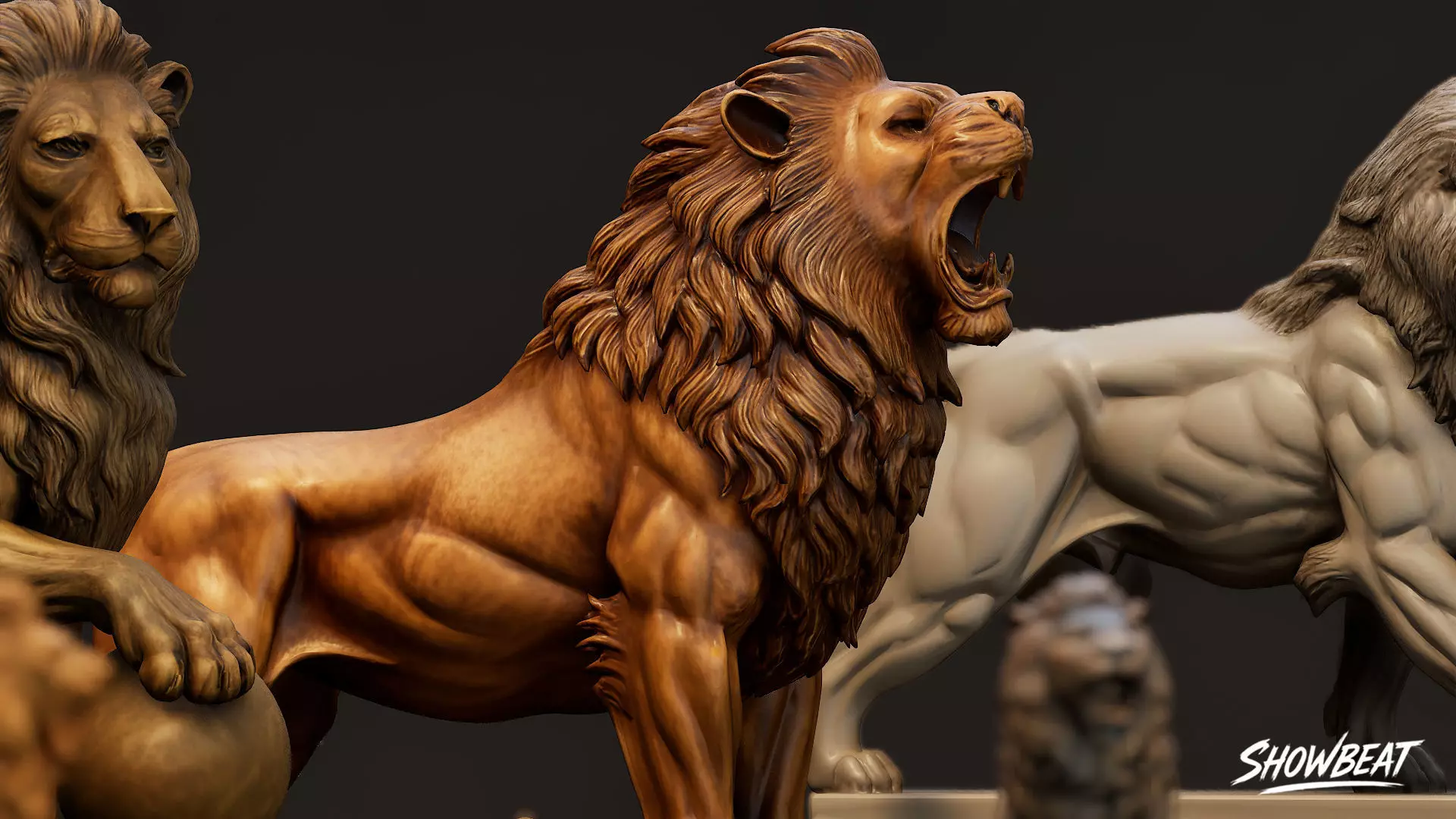 Lion Statues Pack Low-poly 3D model_8