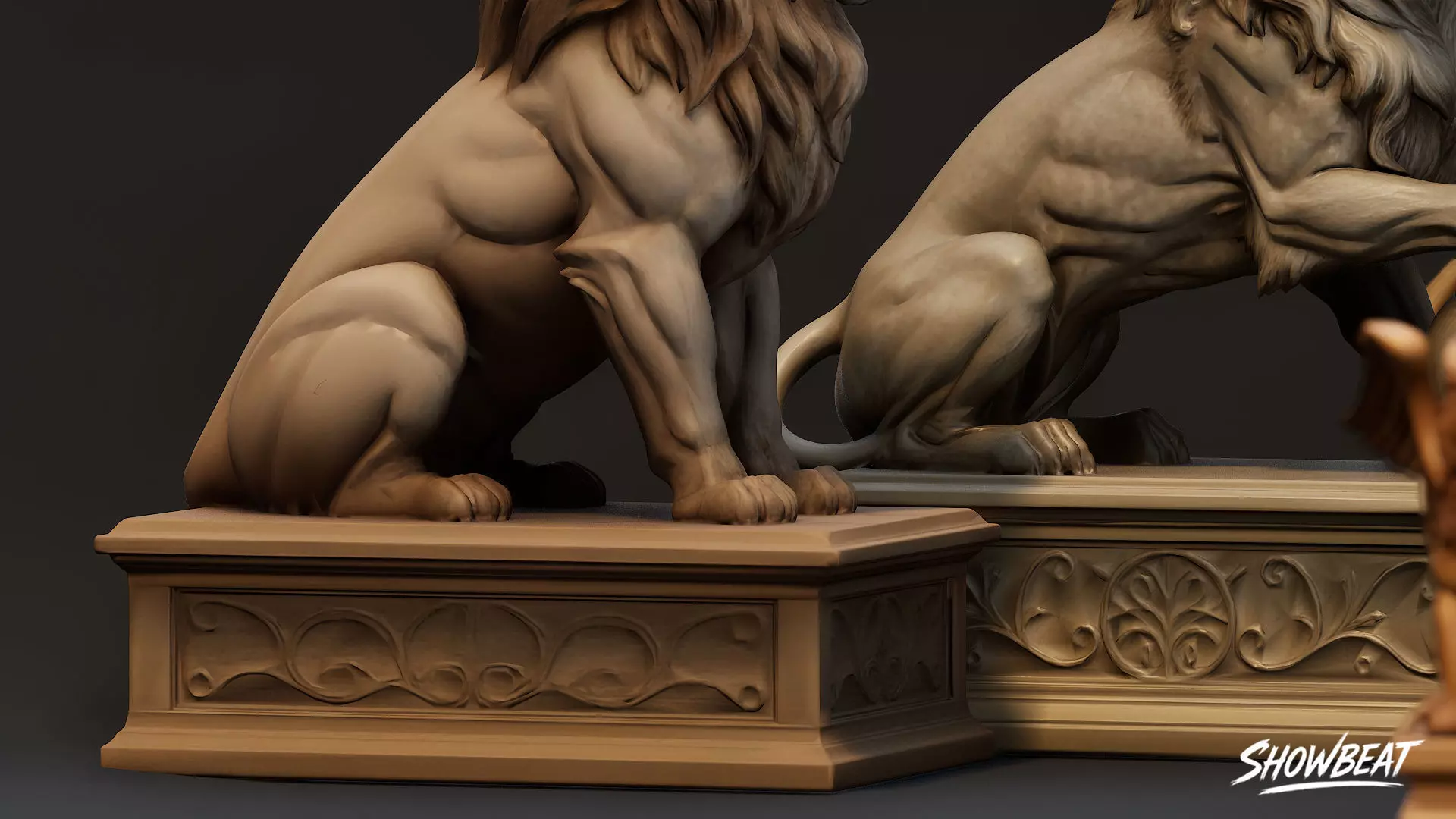 Lion Statues Pack Low-poly 3D model_10