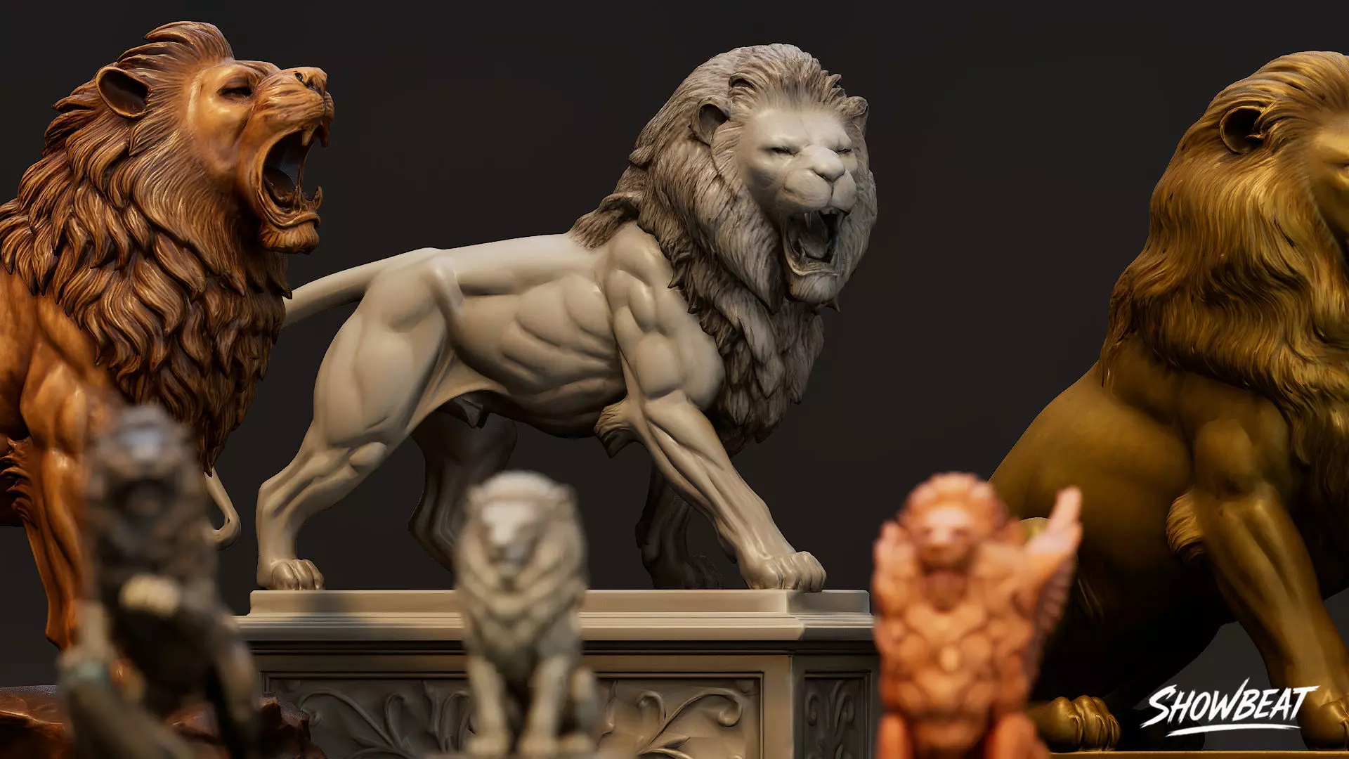 Lion Statues Pack Low-poly 3D model_4