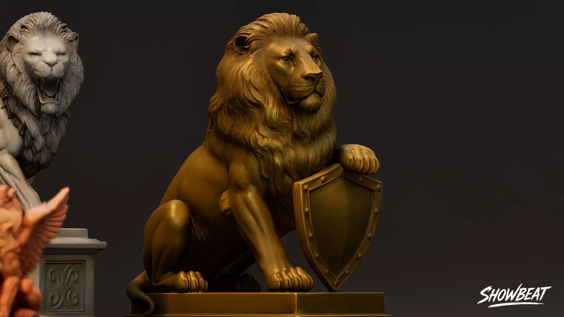 Lion Statues Pack Low-poly 3D model_9