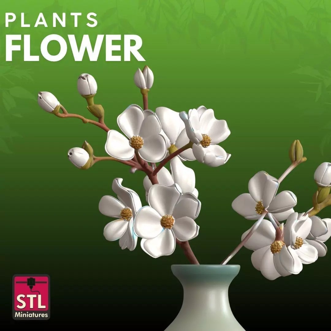White Flowers Vase STL Elegant Floral 3D Model 3D print model_2
