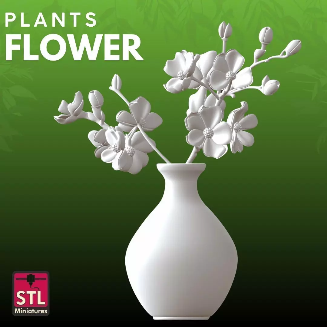 White Flowers Vase STL Elegant Floral 3D Model 3D print model_3