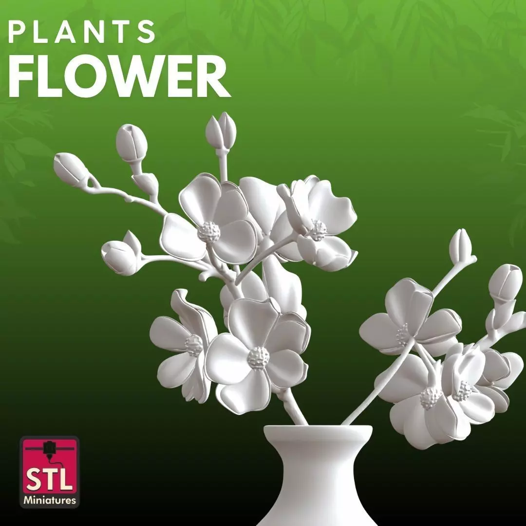 White Flowers Vase STL Elegant Floral 3D Model 3D print model_5