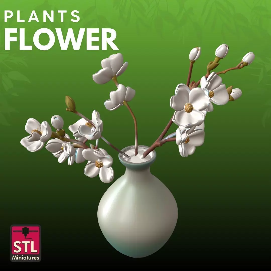 White Flowers Vase STL Elegant Floral 3D Model 3D print model_1