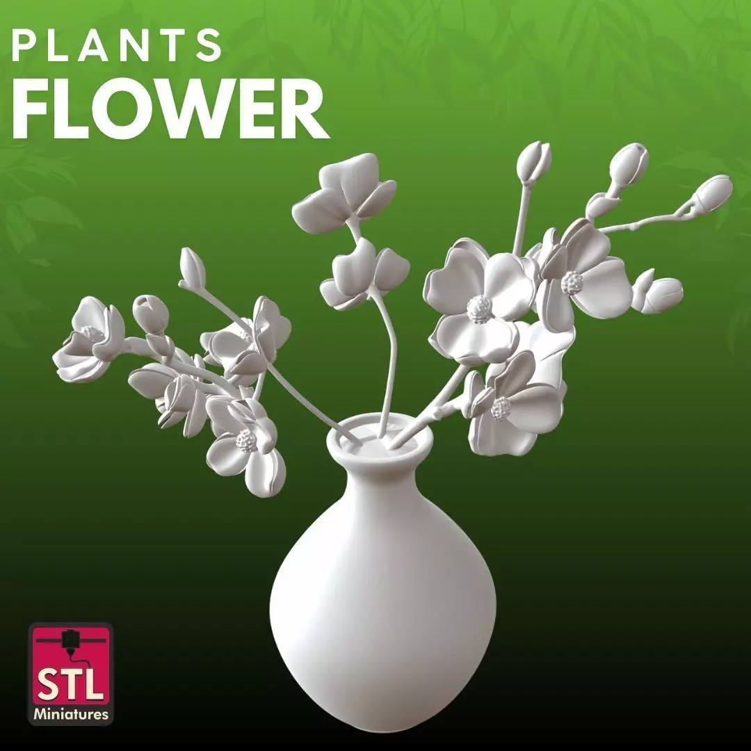 White Flowers Vase STL Elegant Floral 3D Model 3D print model_4