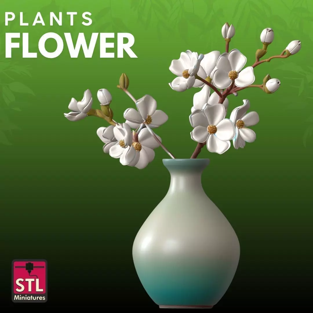 White Flowers Vase STL Elegant Floral 3D Model 3D print model_0