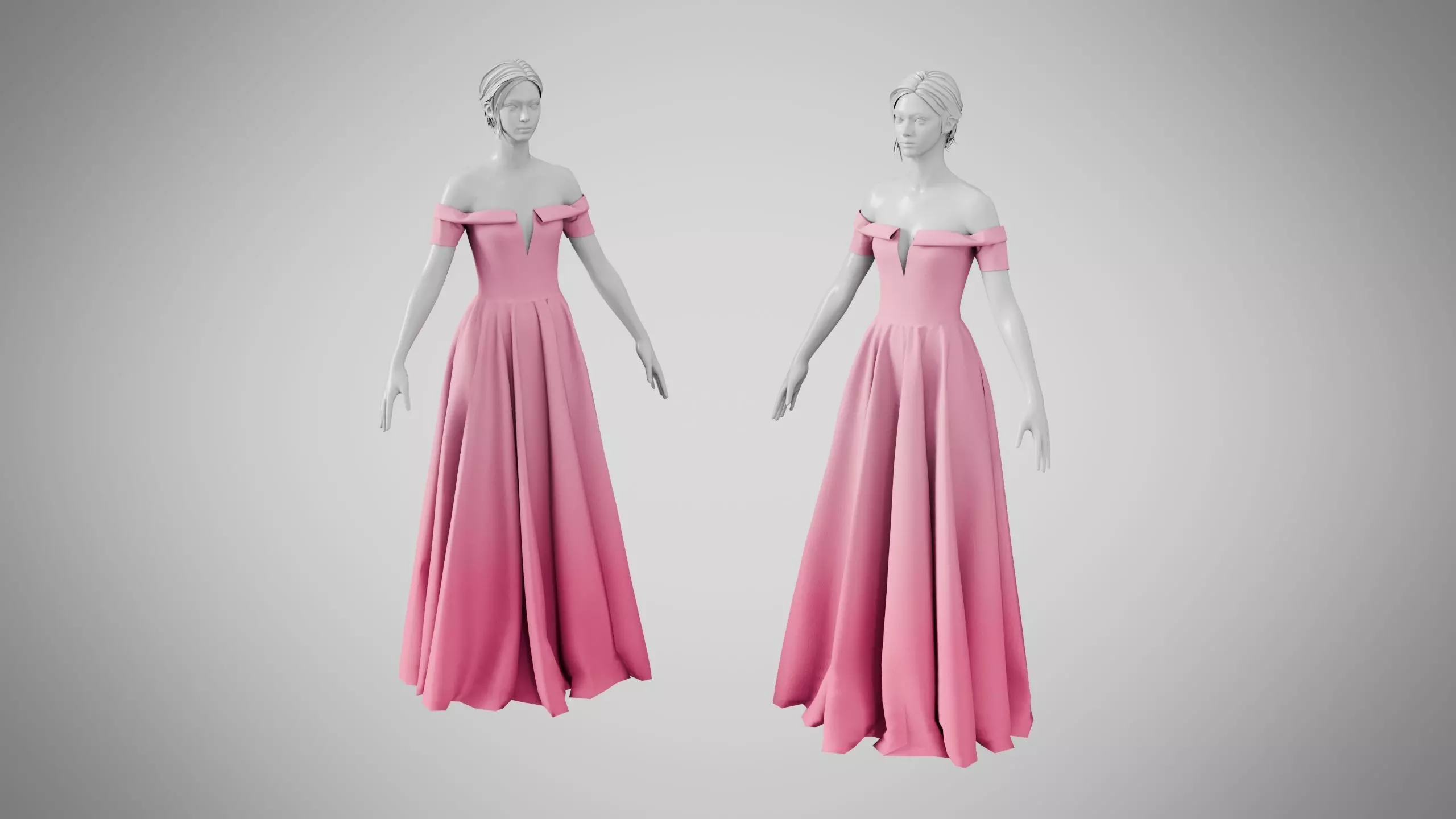Dress 08 Tickle Me Pink Low-poly 3D model_7