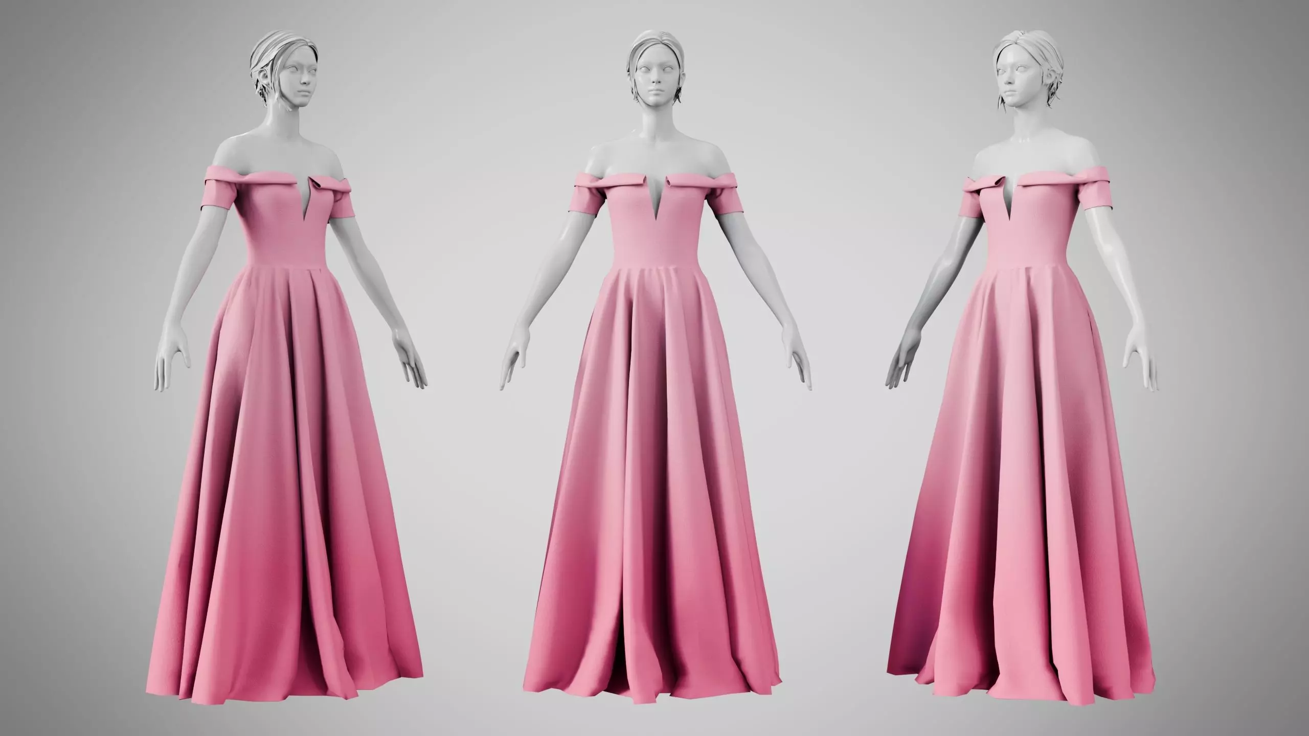 Dress 08 Tickle Me Pink Low-poly 3D model_0