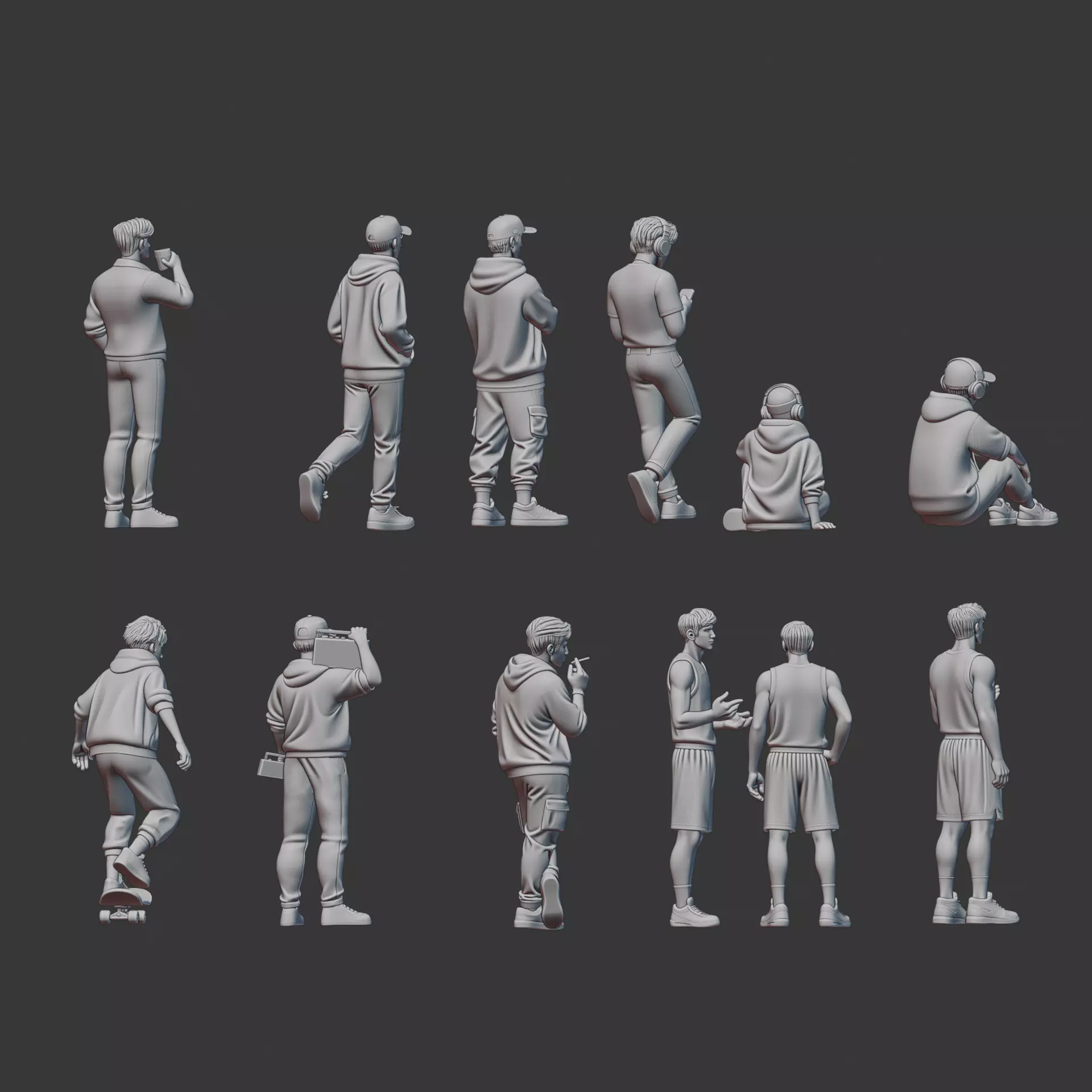 Street style man boy figure set for diorama 3D print model_2